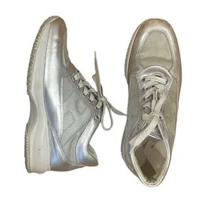 HOGAN silver and white trainers sneakers  36  runs larger US 6.5 7